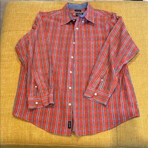 Chaps Red and Blue Casual Button Down Shirt